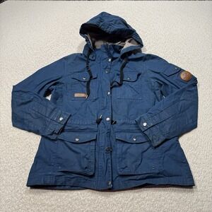 Obermeyer Women's Hazel Waxed Jacket Blue Zip Hooded Pockets Outdoor Sz Medium